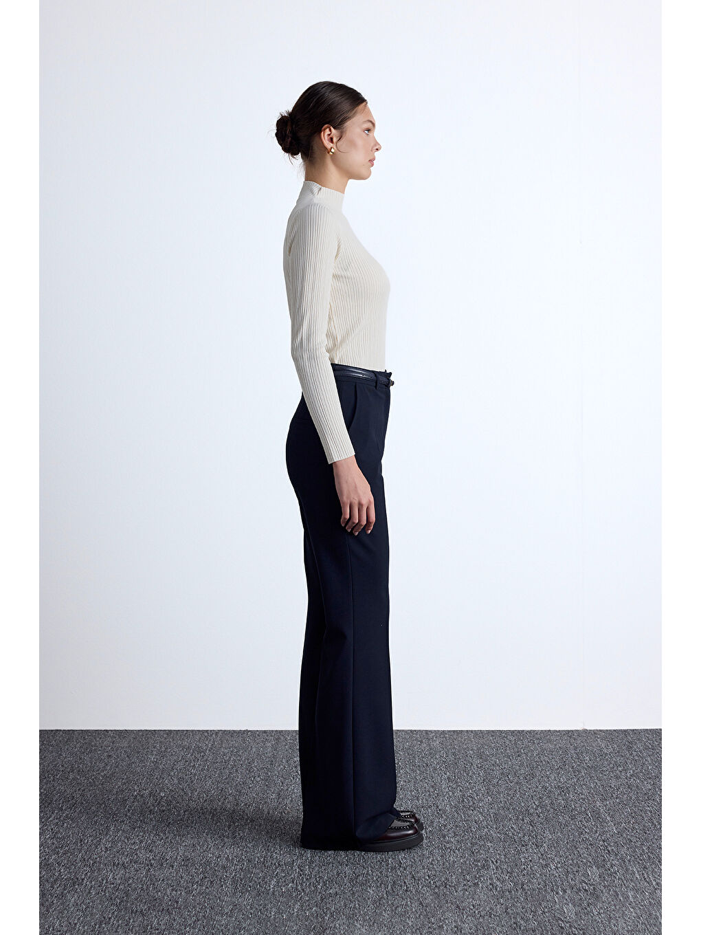 Flare Paça Klasik Pantolon Lacivert-5