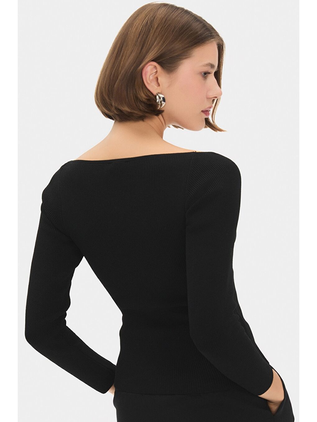 Siyah Kalp Yaka Triko Kazak-4