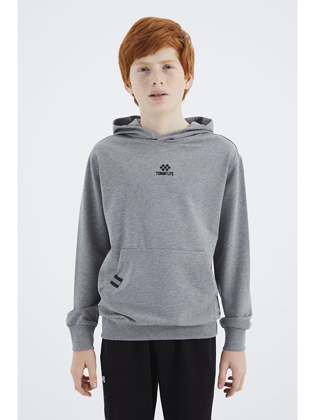Gri Melanj Kapüşonlu Erkek Çocuk Sweatshirt   11177