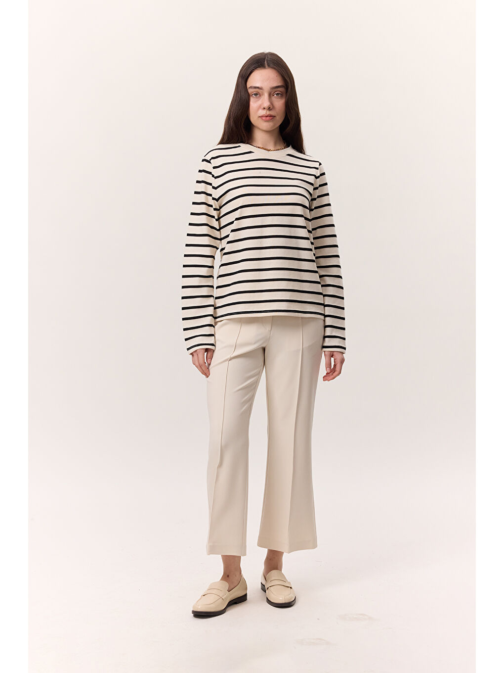 Çizgili Uzun Kol Regular Fit Tshırt Siyah-4