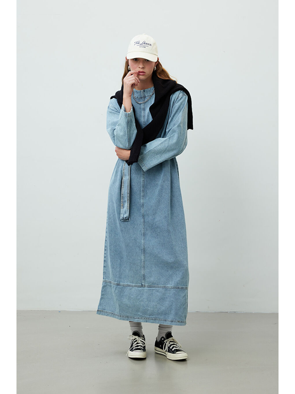 Oversize Denim Elbise Mavi