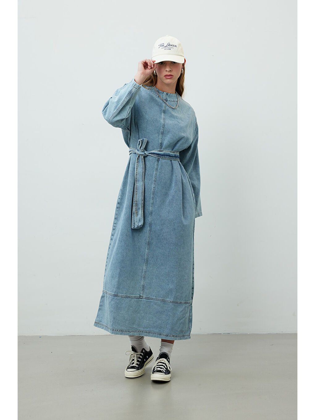Oversize Denim Elbise Mavi-3