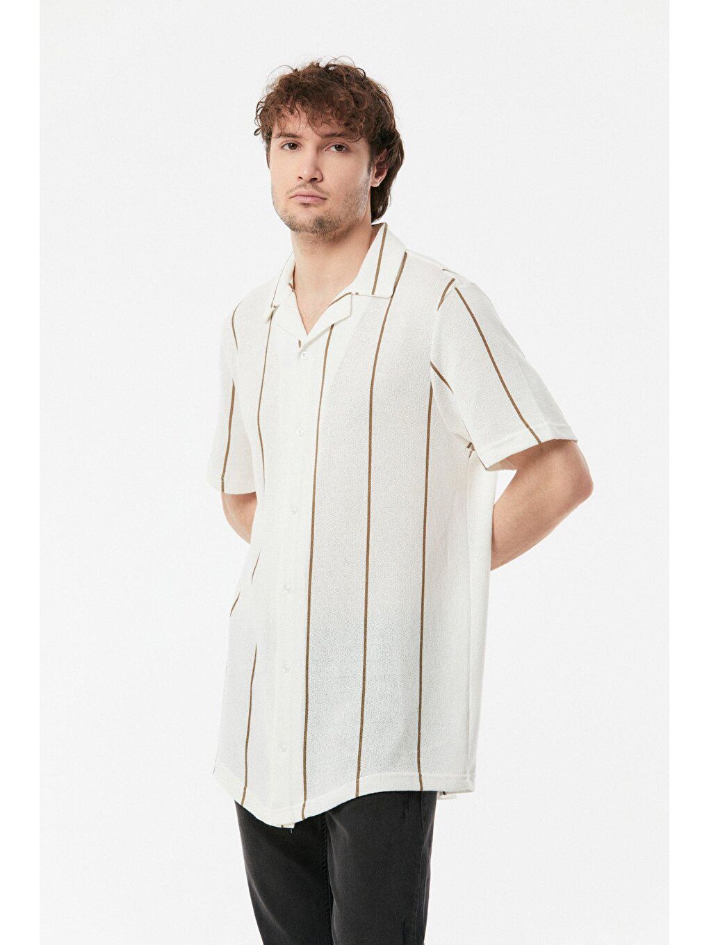 Bej Çizgili Salaş Gömlek-2