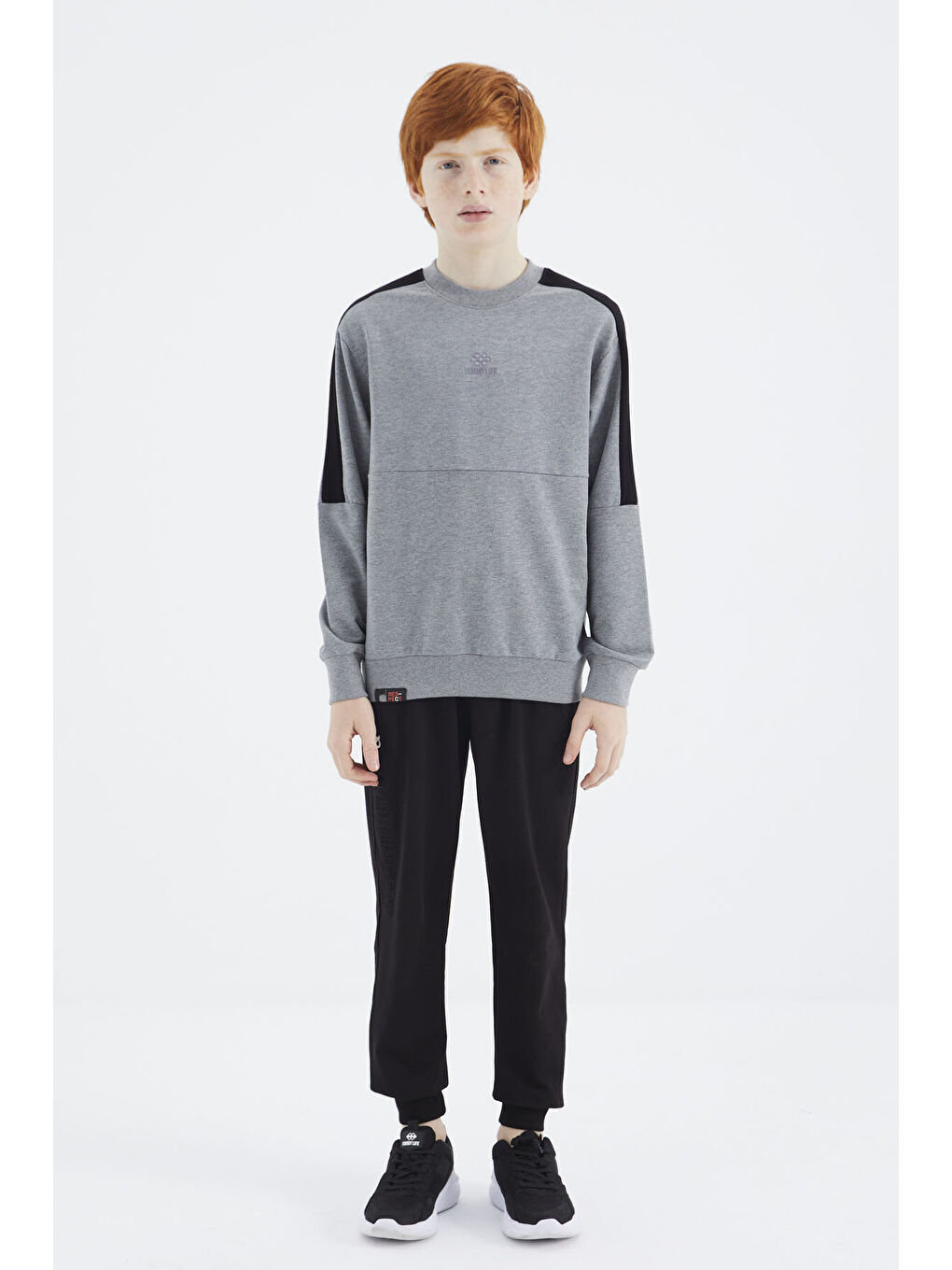 Gri Melanj Basic O Yaka Erkek Çocuk Sweatshirt - 11182-9