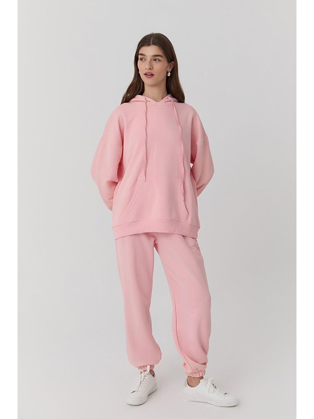 QUZU Pembe Oversize Kapüşonlu Sweatshirt Pembe - 2