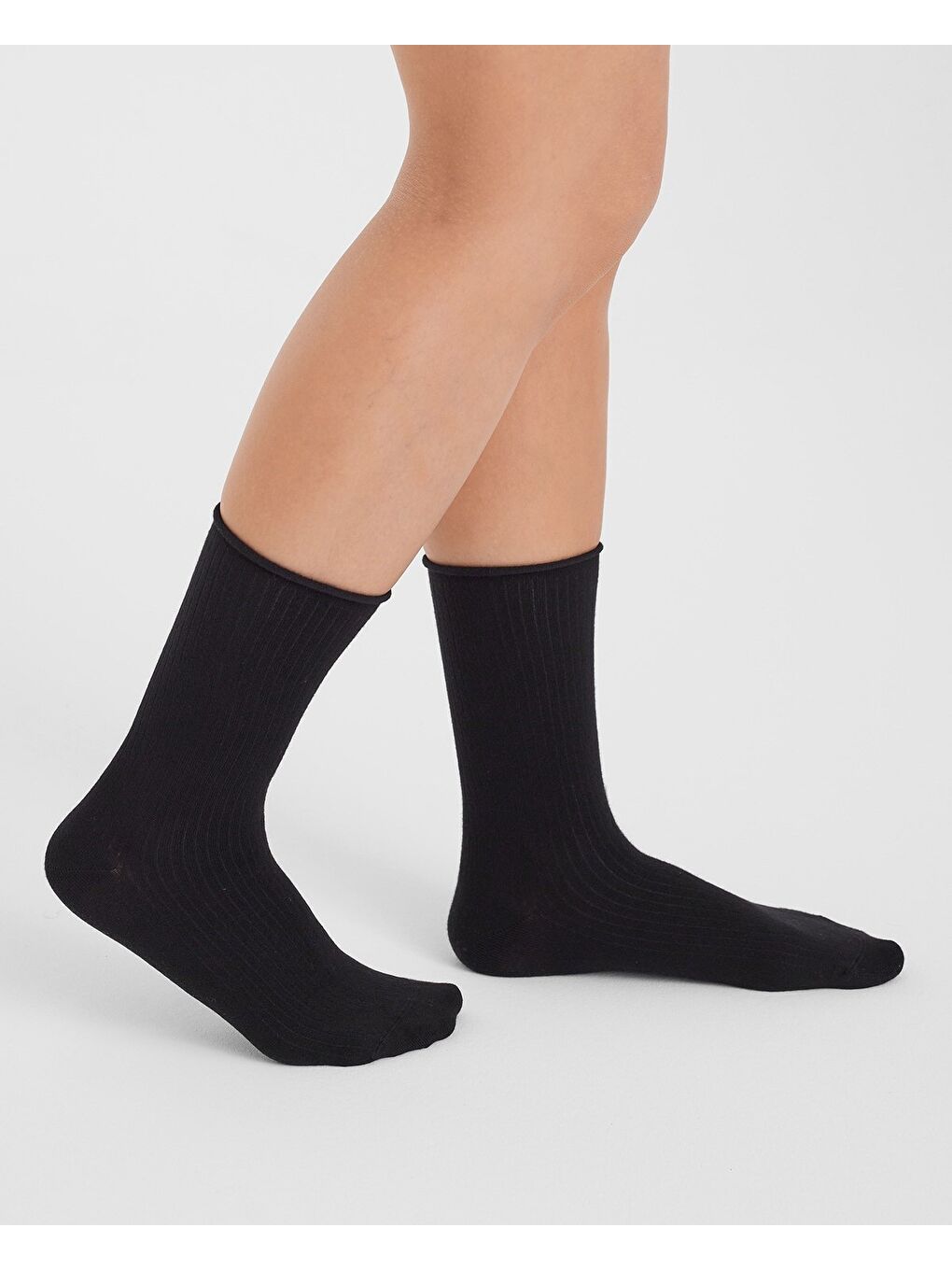 Siyah Modal Derbili Lastiksiz Dikişsiz Kadın Soket Çorap 36-41-1