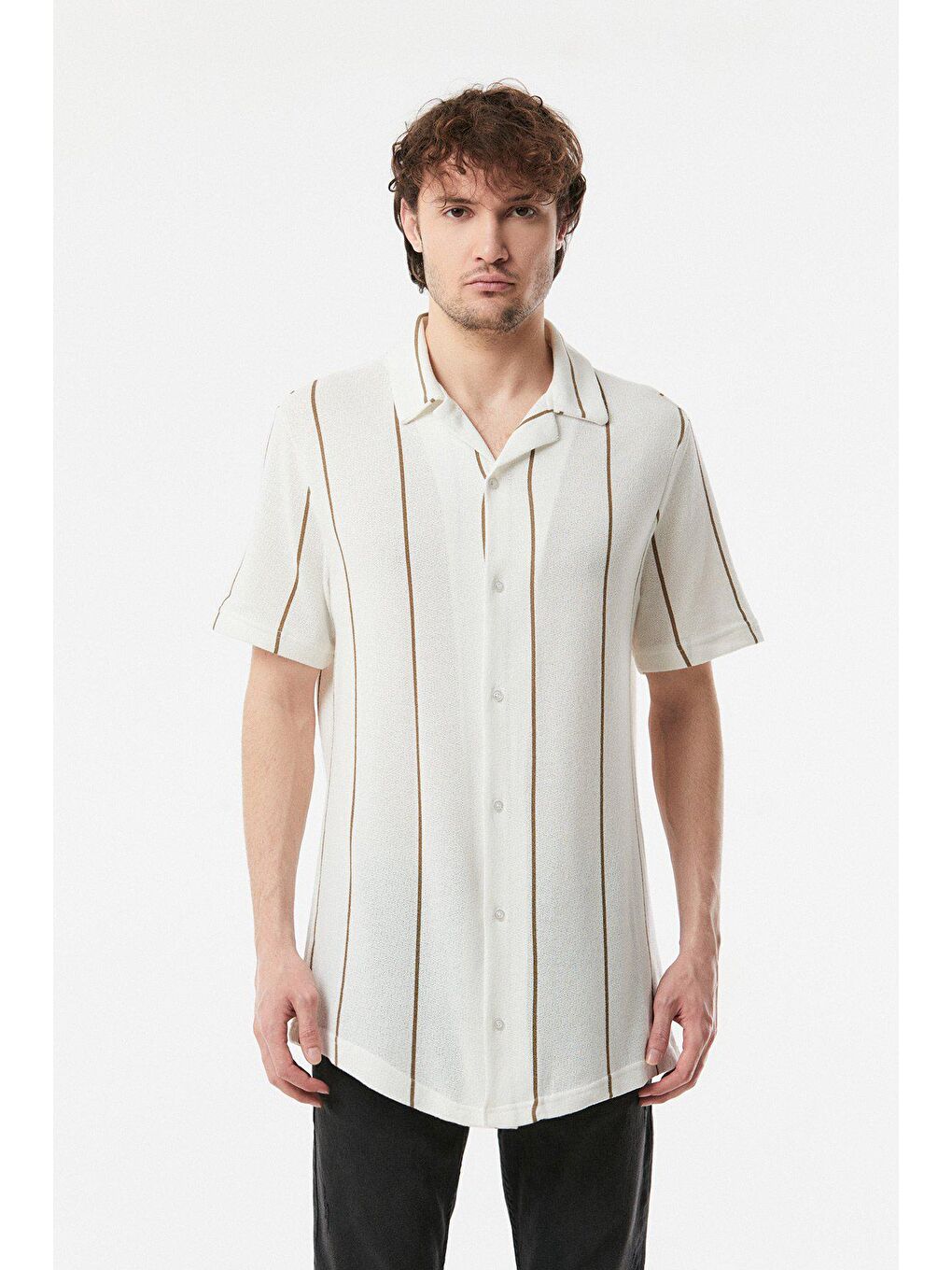 Bej Çizgili Salaş Gömlek-4