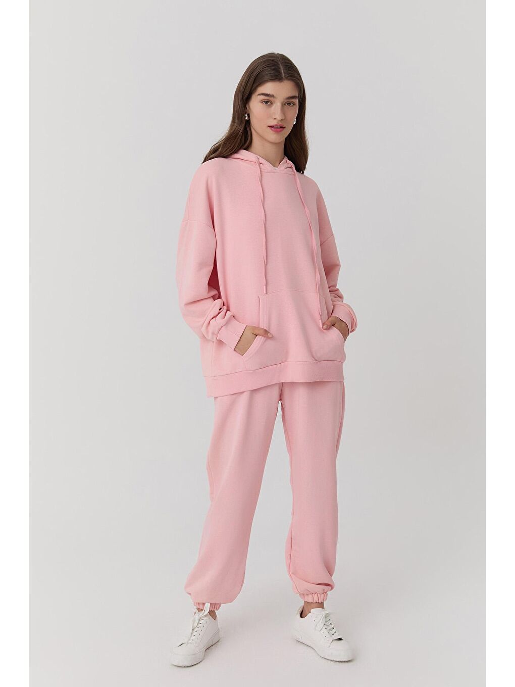 QUZU Pembe Oversize Kapüşonlu Sweatshirt Pembe - 3