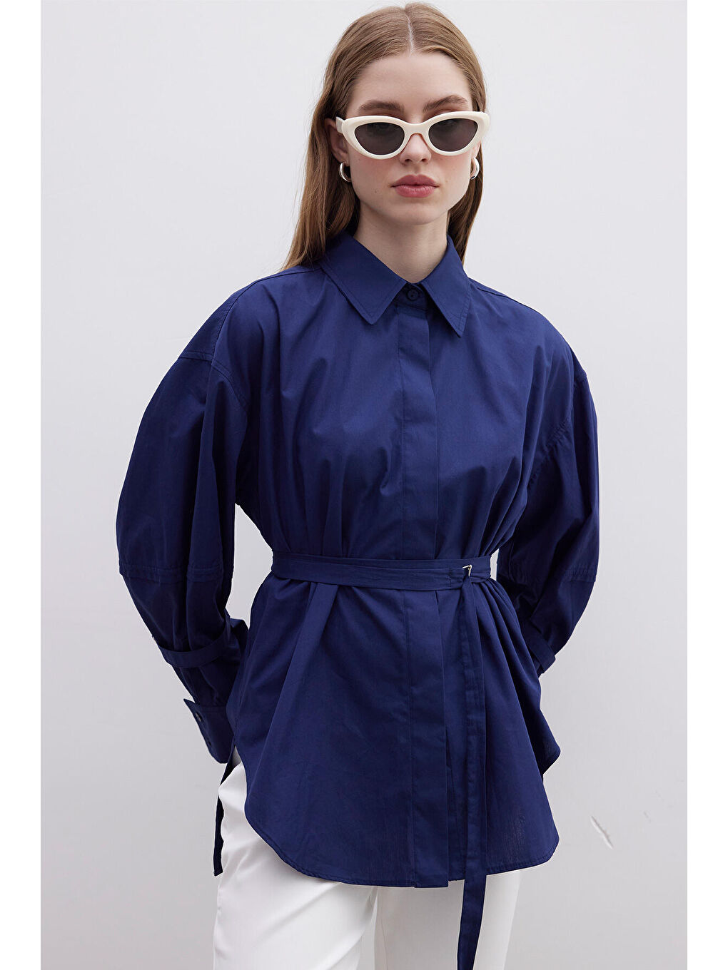 Kemer Detaylı Gömlek Lacivert-1