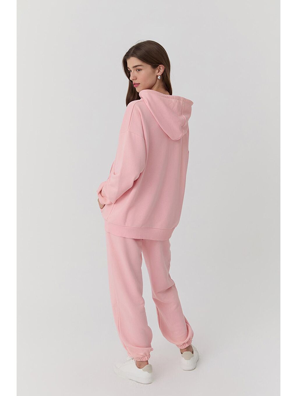 QUZU Pembe Oversize Kapüşonlu Sweatshirt Pembe - 4