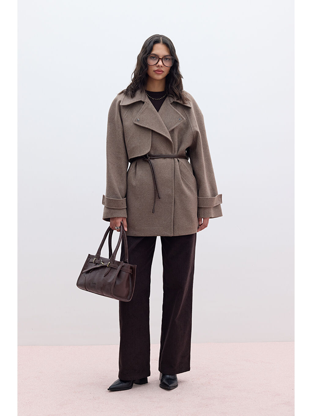 Bej Mari Kruvaze Trenç Kaban Vizon