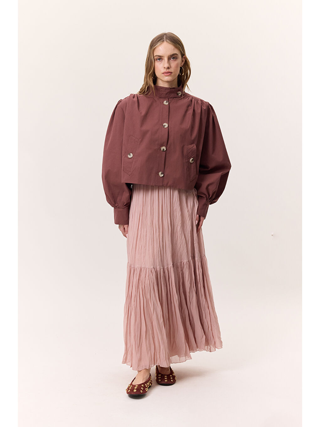 Pembe Kısa Balon Kol Ceket Gülkurusu-4