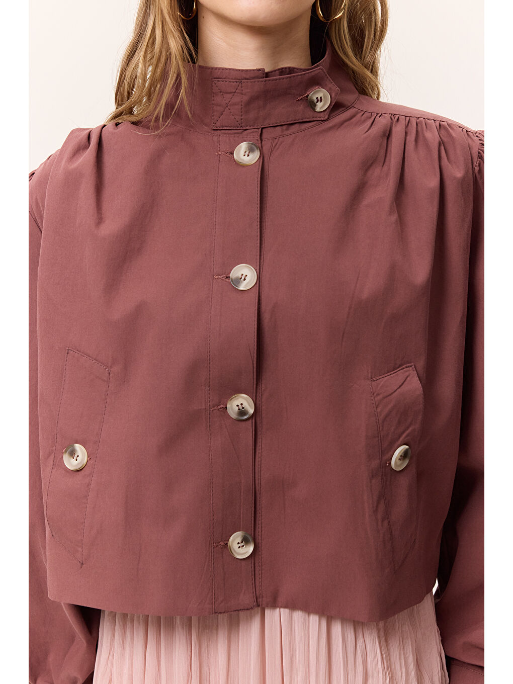 Pembe Kısa Balon Kol Ceket Gülkurusu-5