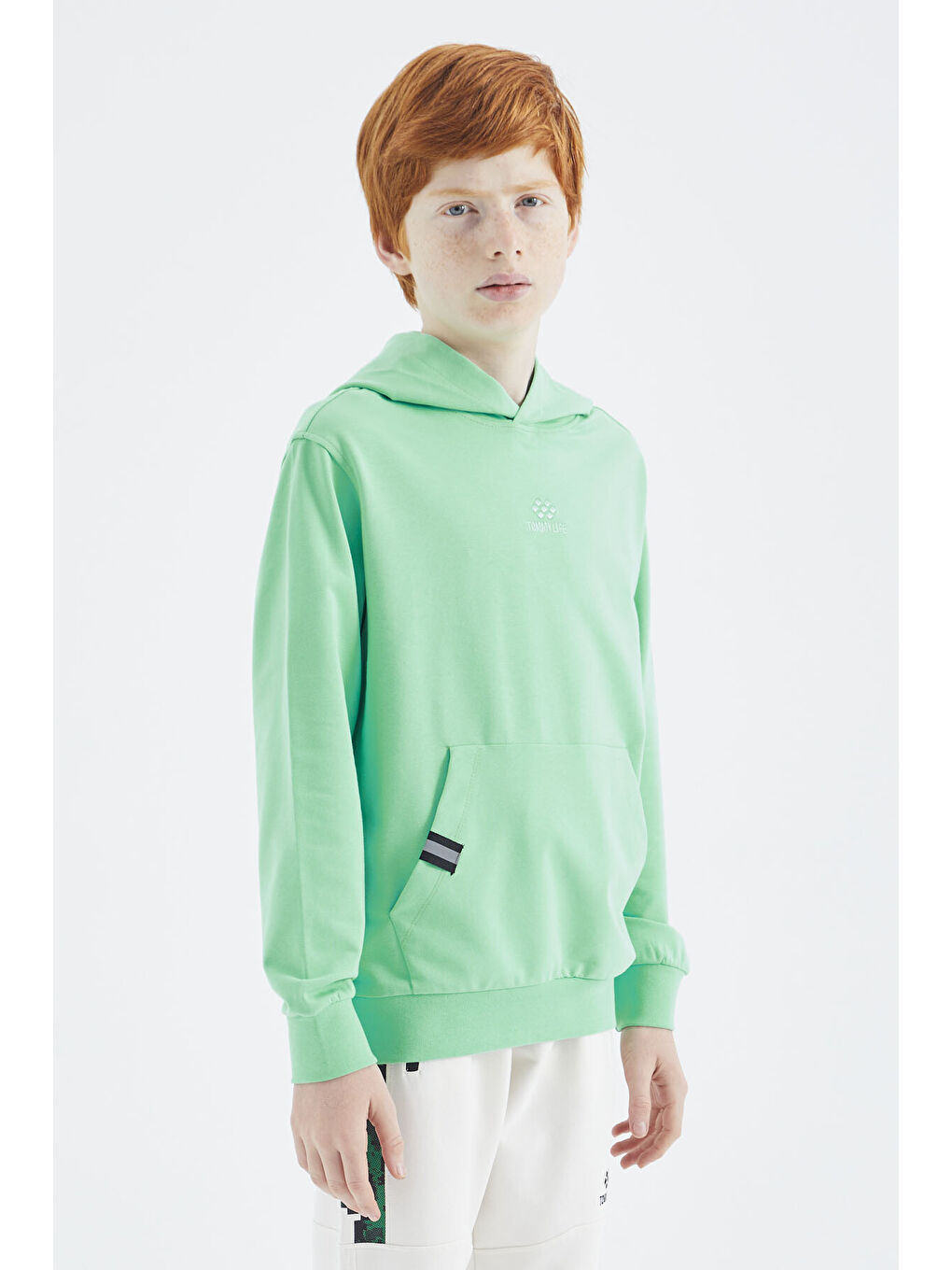 Turkuaz Su Yeşili Kapüşonlu Erkek Çocuk Sweatshirt   11177