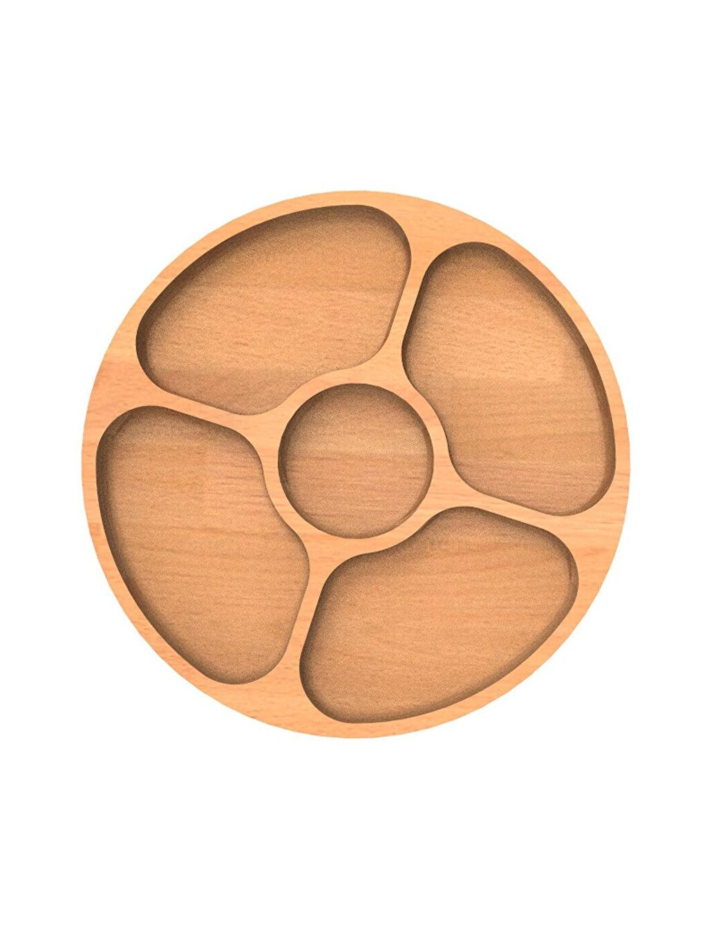 Kahverengi 5 Bölmeli Ahşap Tabak 21cm - Kayın