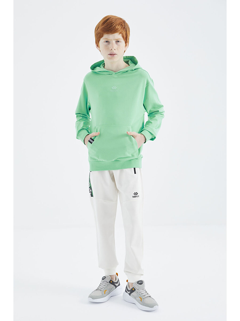 Turkuaz Su Yeşili Kapüşonlu Erkek Çocuk Sweatshirt   11177-2