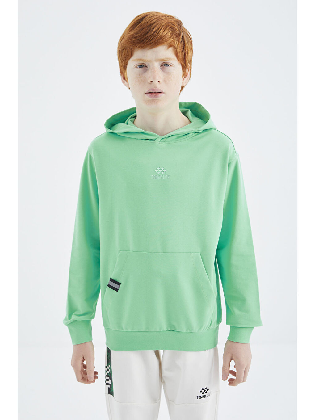 Turkuaz Su Yeşili Kapüşonlu Erkek Çocuk Sweatshirt   11177-4