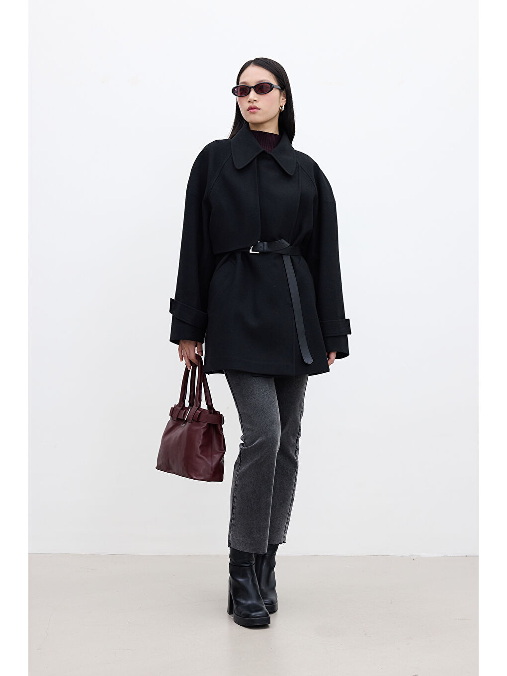 Mari Kruvaze Trenç Kaban Siyah-1