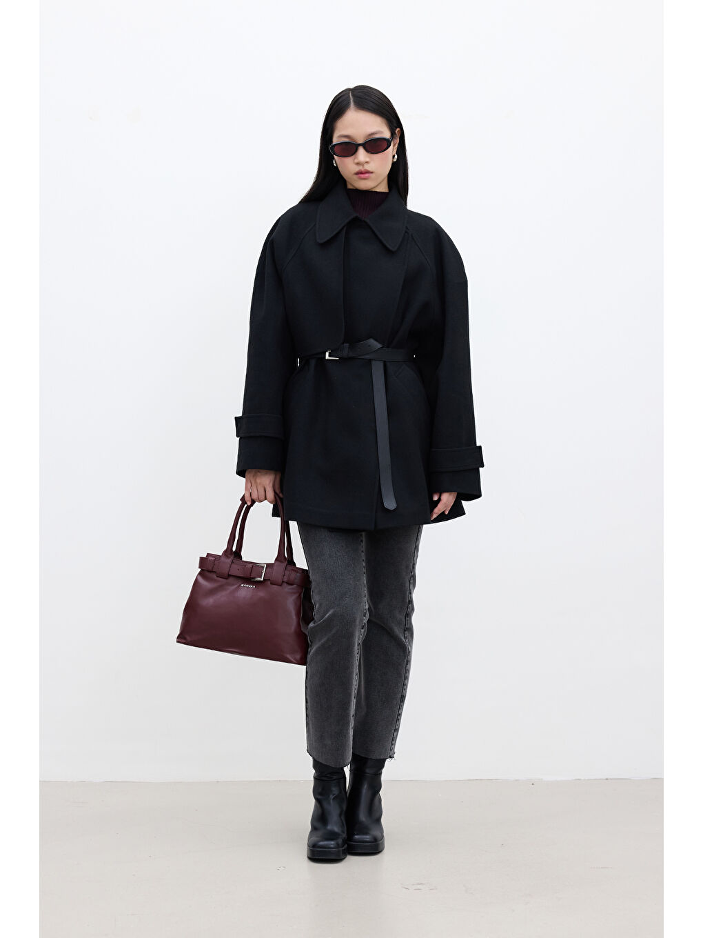 Mari Kruvaze Trenç Kaban Siyah-2