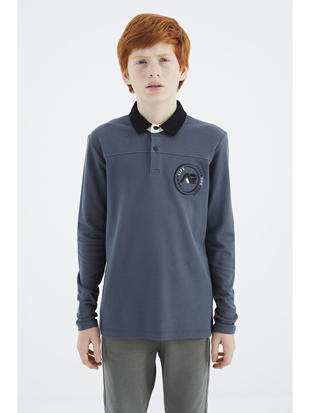 Orman Yeşili Polo Yaka Erkek Çocuk Tişört - 11172-1