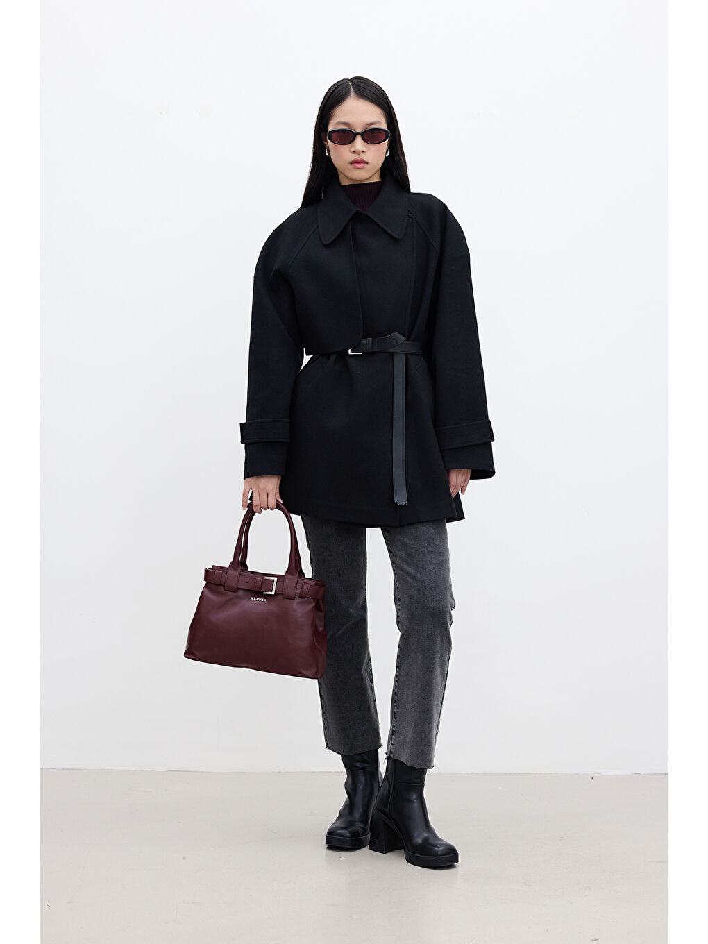 Mari Kruvaze Trenç Kaban Siyah-3