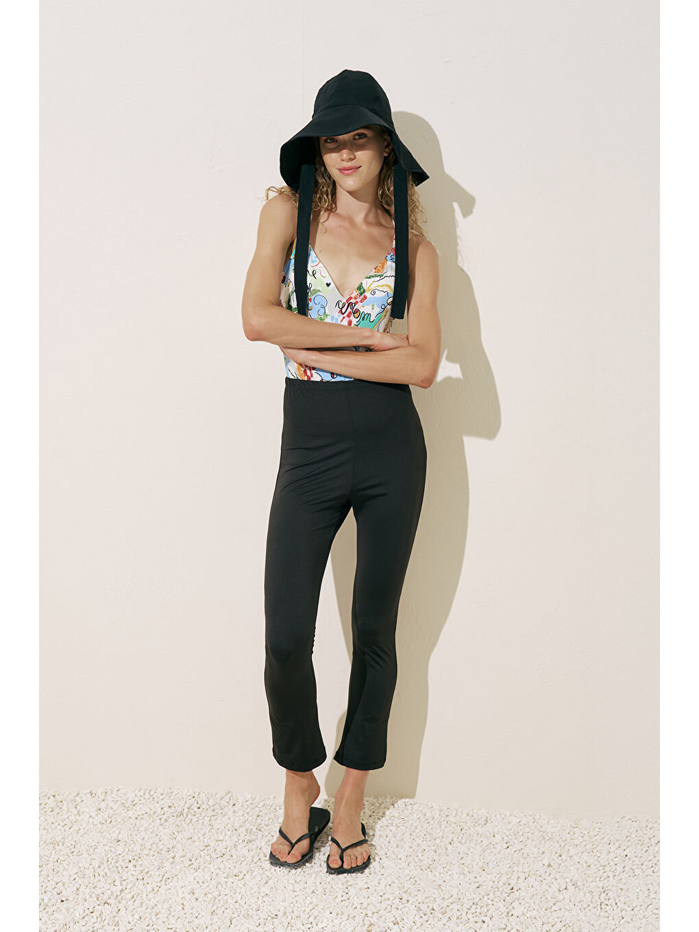 Flare Paça Tesettür Mayo Pantolon Siyah-1