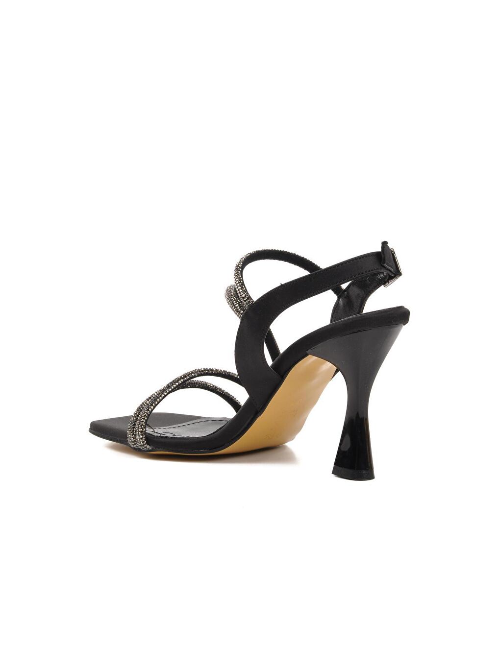 K544 Siyah Saten Kadın Abiye Sandalet-3