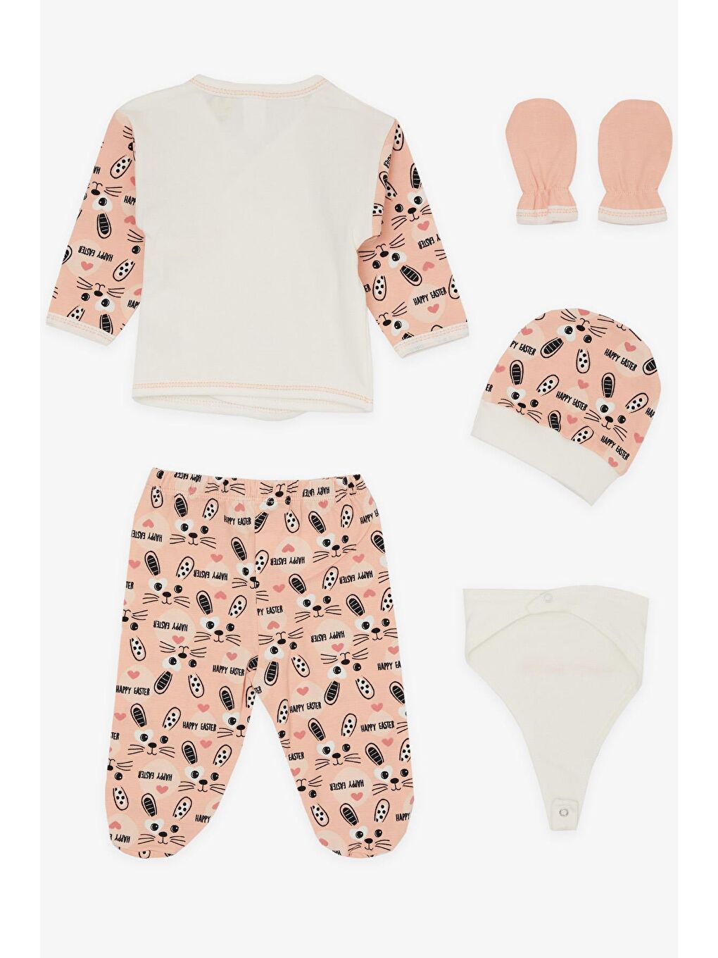 Kız Bebek Hastane Çıkışı 5 li Paskalya Temalı Sevimli Tavşancık Desenli Ekru (3 Ay)-1
