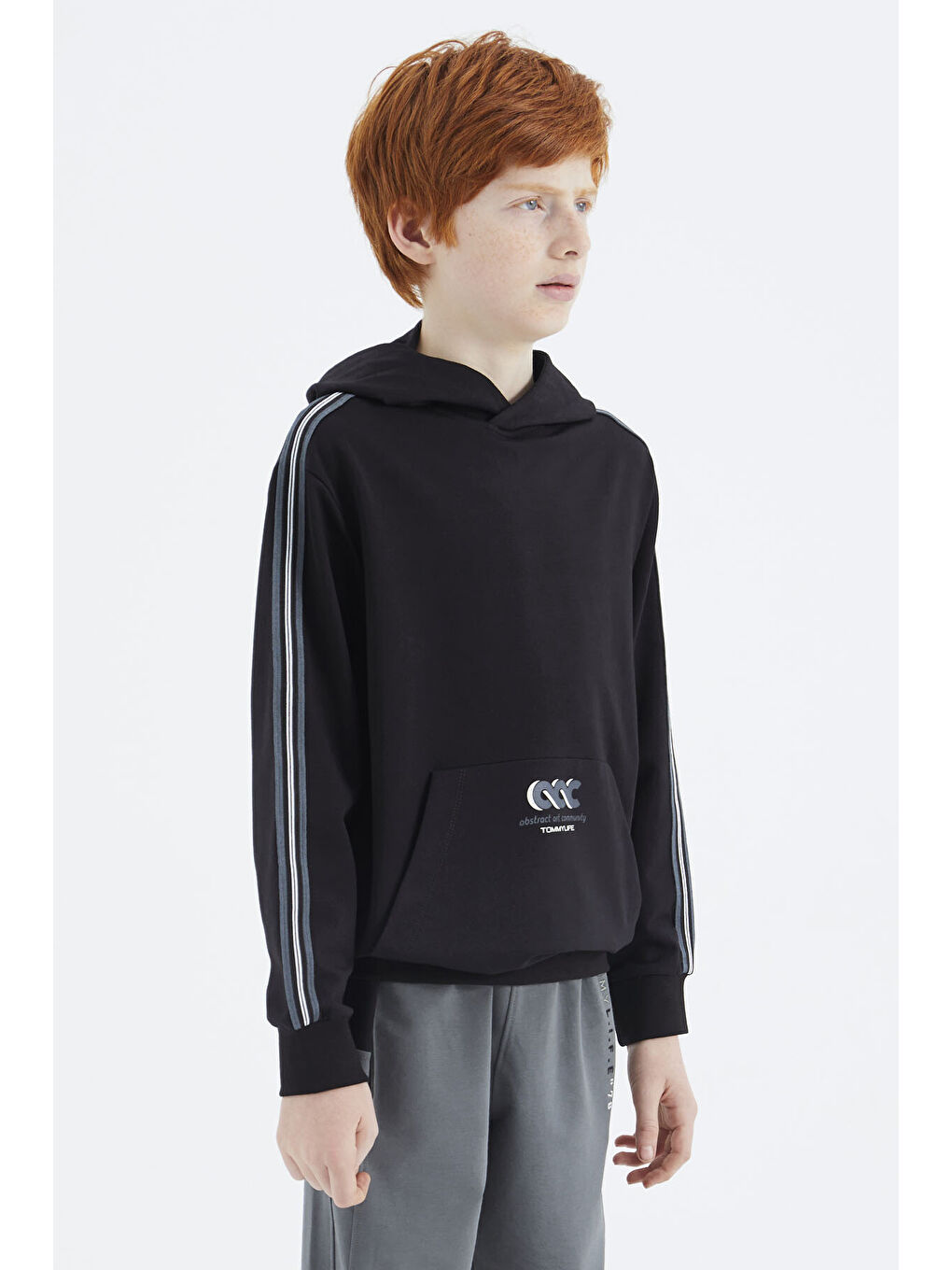 Siyah Kanguru Cepli Erkek Çocuk Sweatshirt - 11176-3