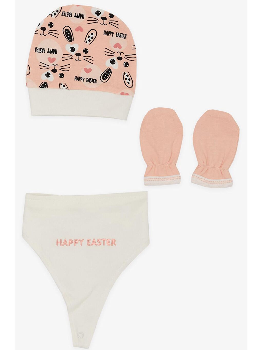 Kız Bebek Hastane Çıkışı 5 li Paskalya Temalı Sevimli Tavşancık Desenli Ekru (3 Ay)-4