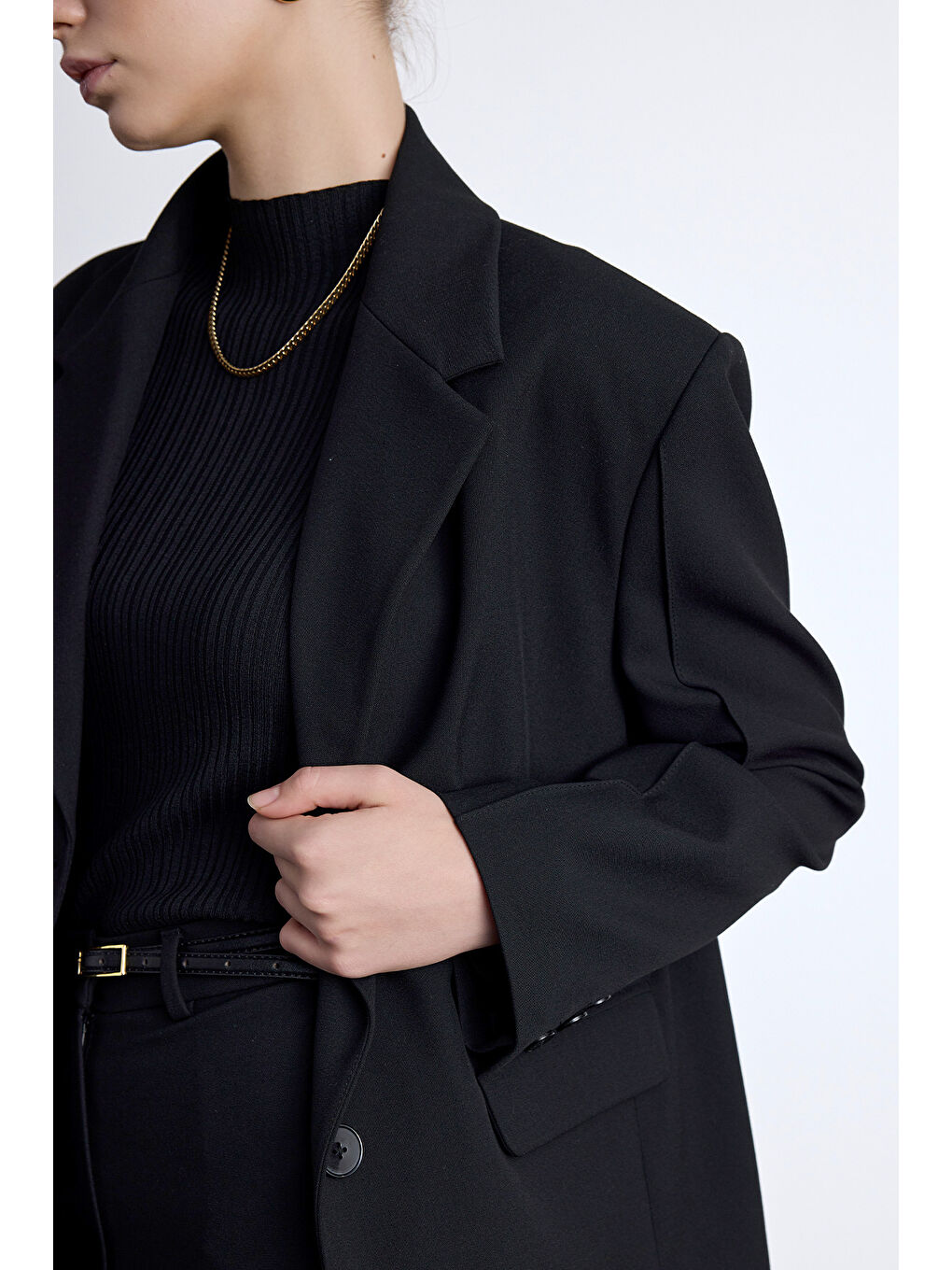 Klasik Kesim Blazer Ceket Siyah-5