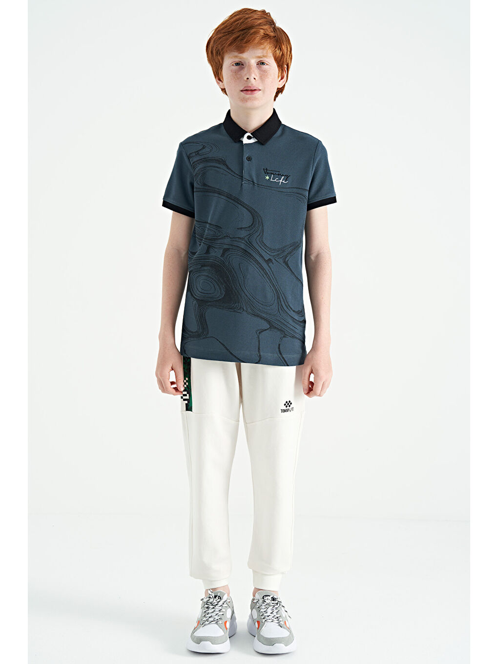 Orman Yeşili Baskı Detaylı Standart Kalıp Polo Yaka Erkek Çocuk Tişört - 11165-2