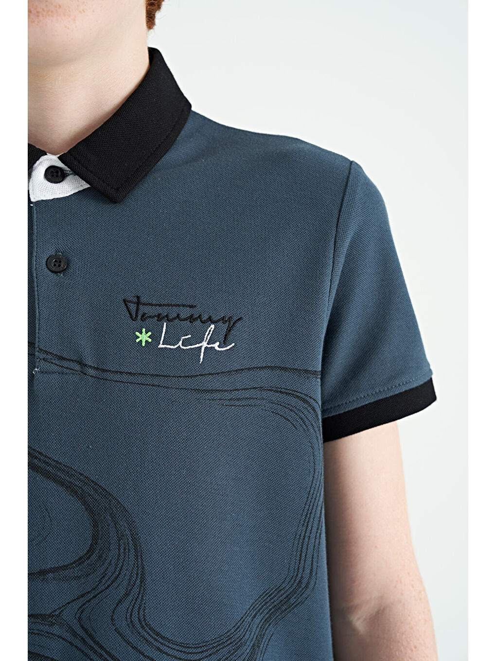 Orman Yeşili Baskı Detaylı Standart Kalıp Polo Yaka Erkek Çocuk Tişört - 11165-4