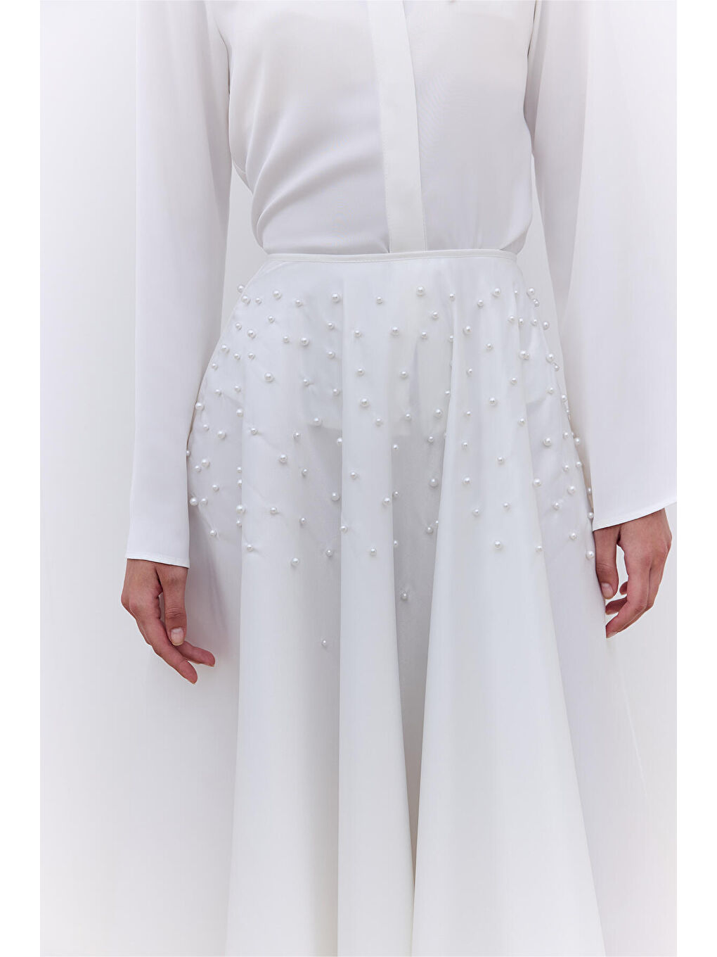 İncili Kloş Abiye Etek Ekru-2