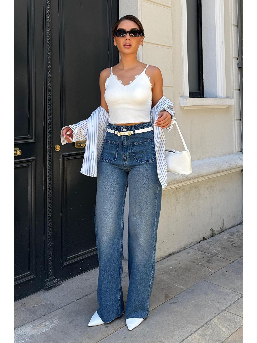 Koyu Mavi Ön Cepli Kadın Jean Pantolon Mg2500-4