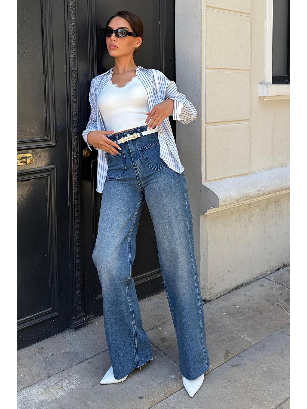 Koyu Mavi Ön Cepli Kadın Jean Pantolon Mg2500-6