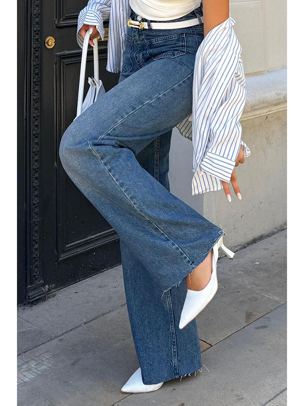 Koyu Mavi Ön Cepli Kadın Jean Pantolon Mg2500-8