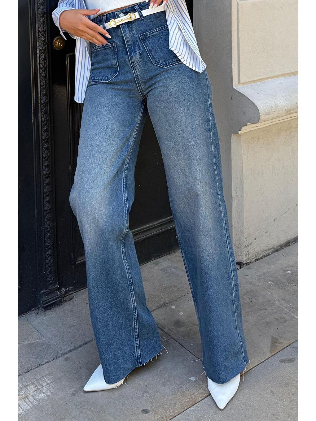 Koyu Mavi Ön Cepli Kadın Jean Pantolon Mg2500-9