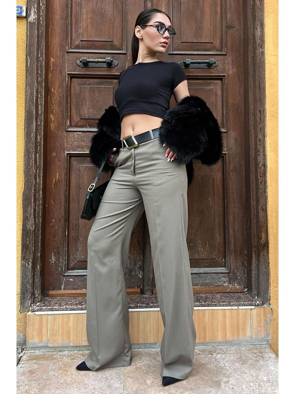 Haki Yüksek Bel Kumaş Pantolon Mg2285-1