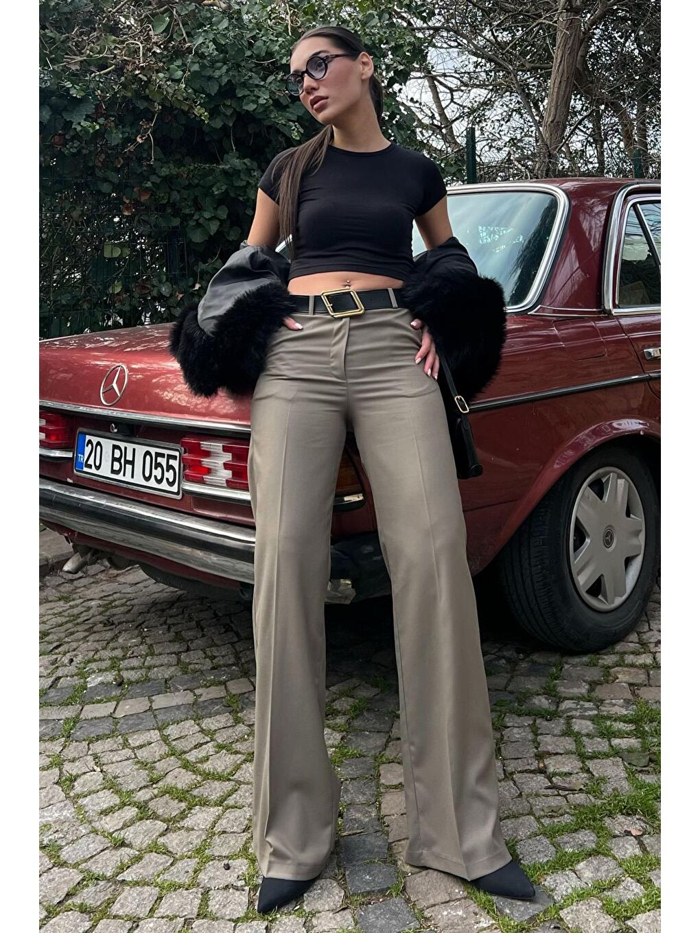 Haki Yüksek Bel Kumaş Pantolon Mg2285-2
