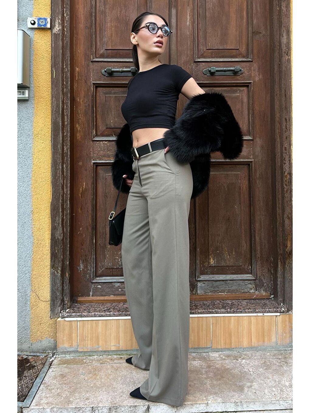 Haki Yüksek Bel Kumaş Pantolon Mg2285-3