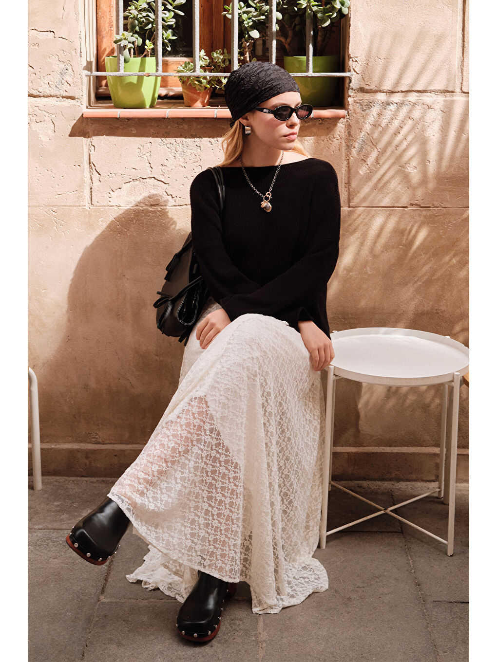 Dantel Piliseli Etek Ekru-2