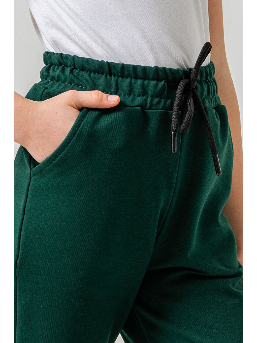 Erkek Çocuk Koyu Yeşil Beli Lastikli 7-13 Yaş Jogger Eşofman Alt - 65134-3-1