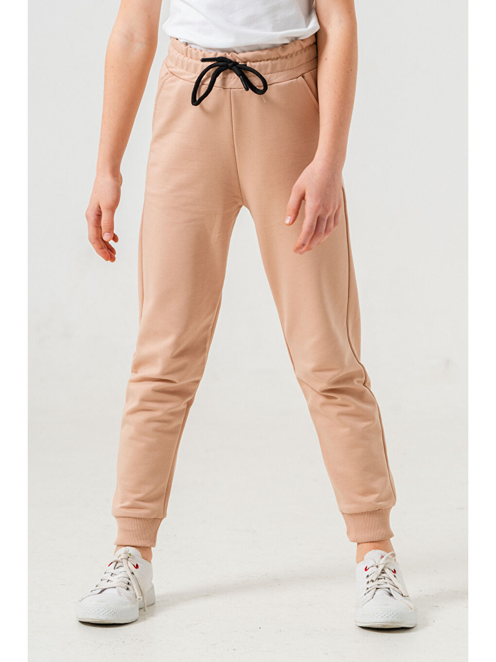 Bi&Em Smile Kız Çocuk Bej Beli Lastikli 7-13 Yaş Jogger Eşofman Alt - 65134-5