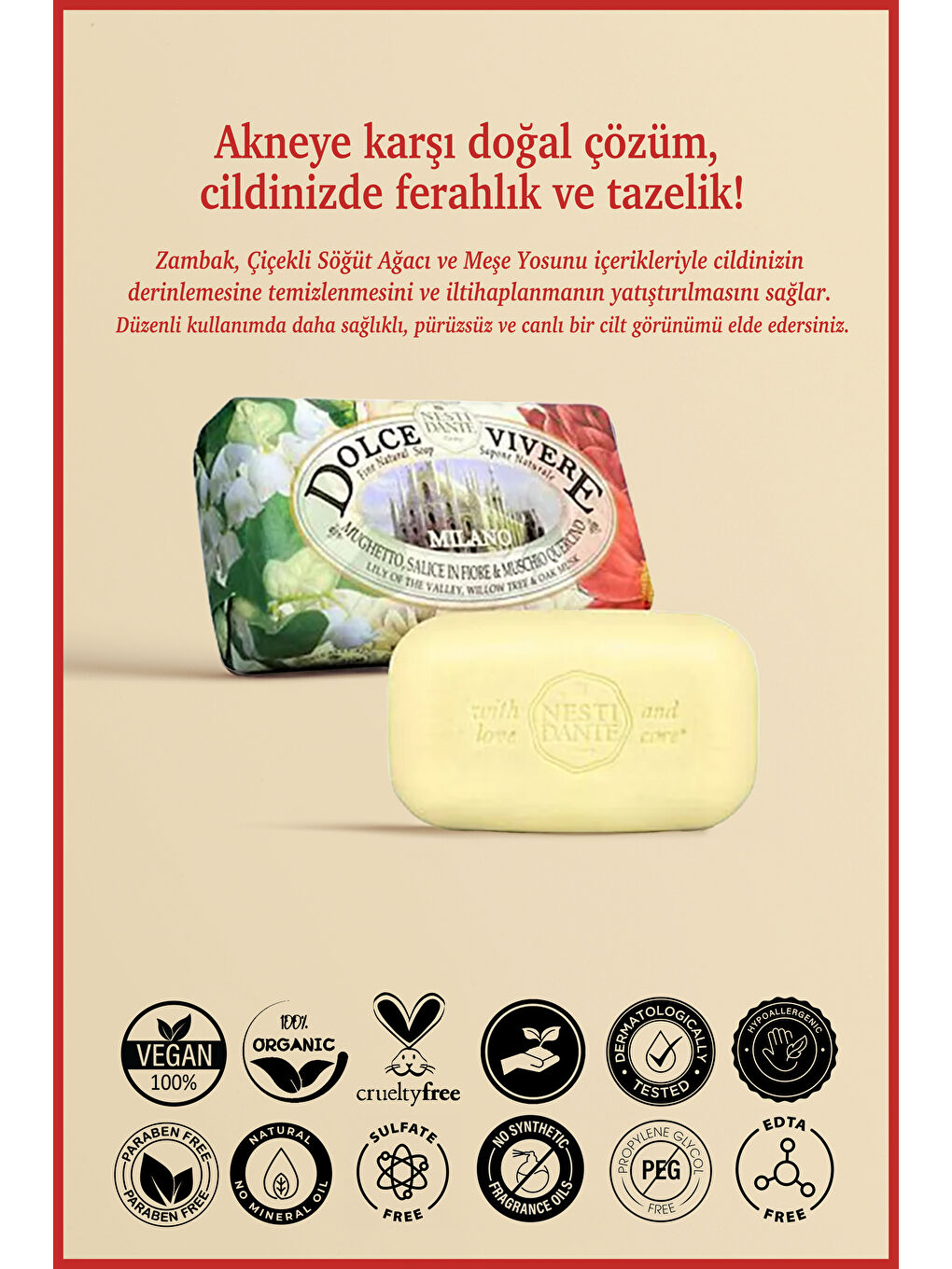 Nesti Dante Dolce Vivere Millano Katı Sabun 250 gr | Akne Karşıtı Bakım | Söğüt Ağacı, Meşe Ağacı - 1