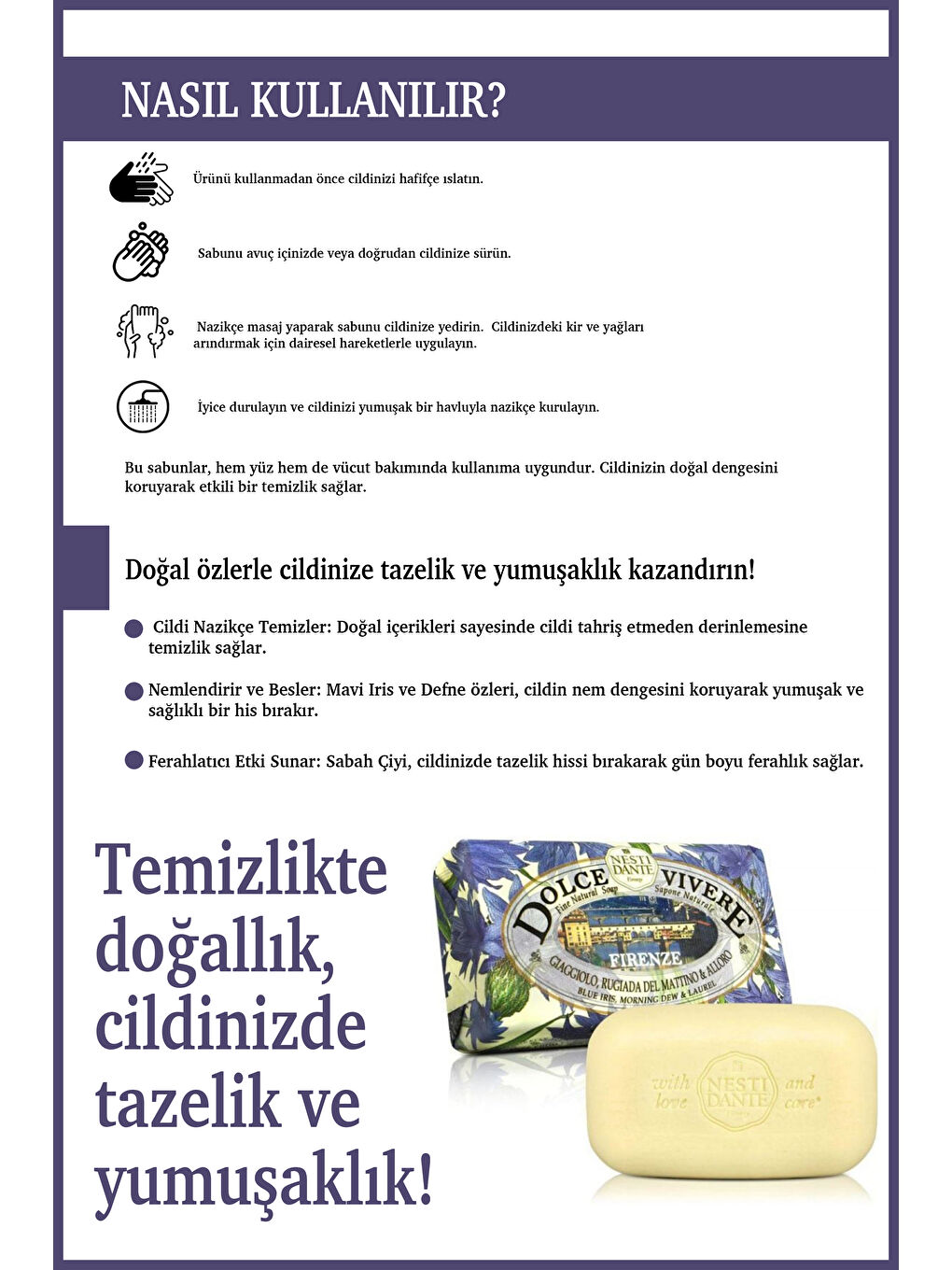 Dolce Vivere Firenze Katı Sabun 250 gr | Onarıcı ve Besleyici | İris Çiçeği, Defne Özü-3