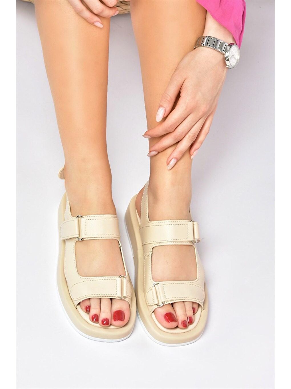 Bej Cırtlı Günlük Kadın Sandalet M294661509-1