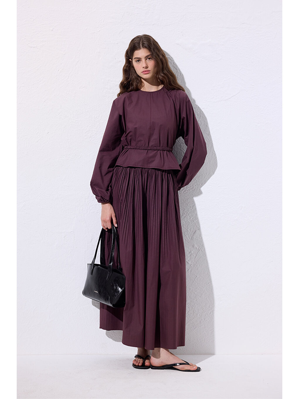 Bağlama Detaylı Kısa Bluz Mürdüm-1