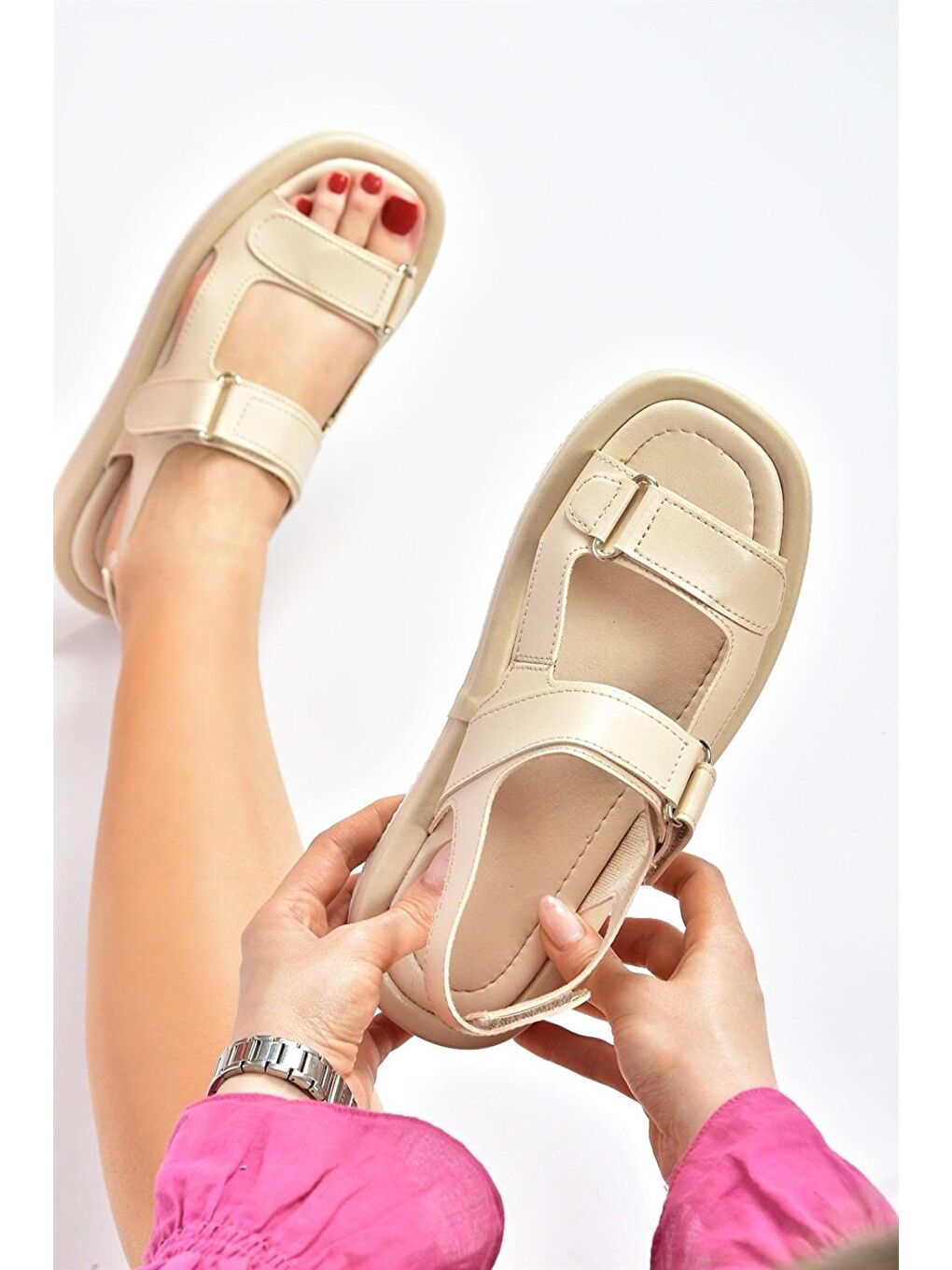 Bej Cırtlı Günlük Kadın Sandalet M294661509