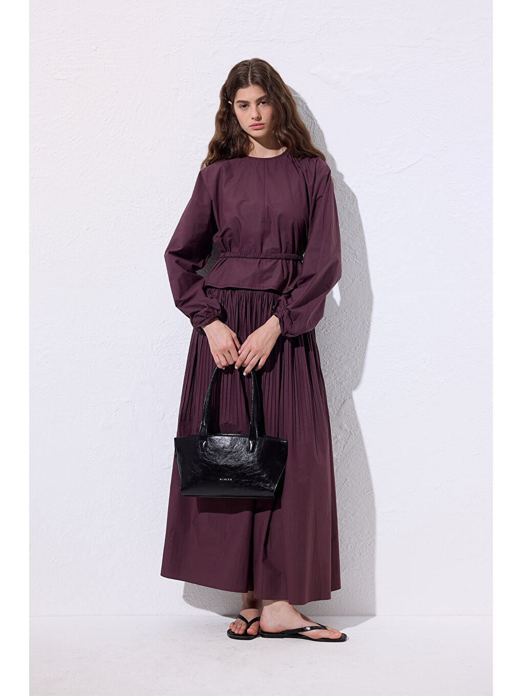 Bağlama Detaylı Kısa Bluz Mürdüm-2